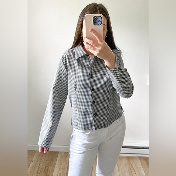 Adolfo Studio Vintage Black White Gingham Check boxy Button Up Shirt sz 10P - Picture 5 of 10
